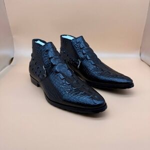 Santimon Men's US 9 Black Zipper Ankle Alligator Pattern Leather Formal Boots
